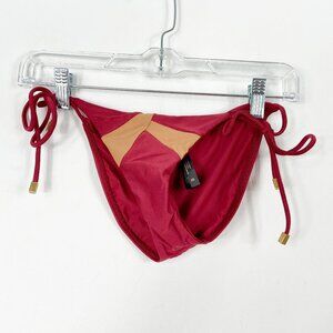 VIX BY PAULA HERMANNY Bikini Bottom String Maroon Burgundy Gold Colorblock XS